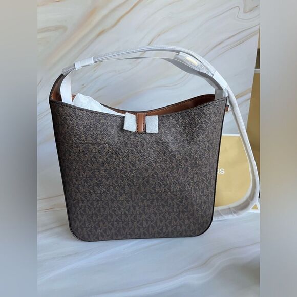 Michael Kors Women's  Leather Shoulder Bag Lyra All Overprint  Brown - Picture 4 of 7